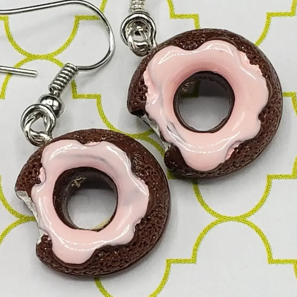 handmade Strawberry layered cake & chocolate donut‎ sweet treat earring set